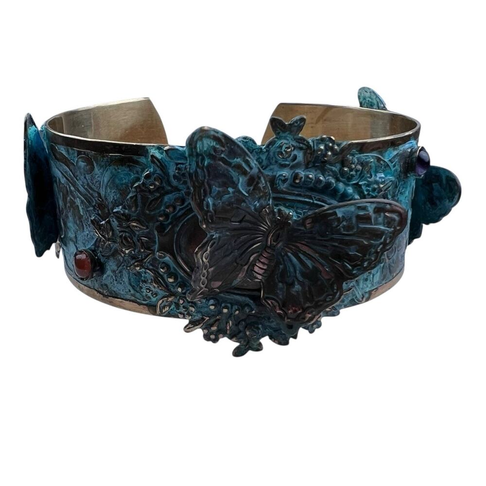 Elaine Coyne Turquoise Patina Butterfly Cuff Bracelet, Designer Signed, NEW!